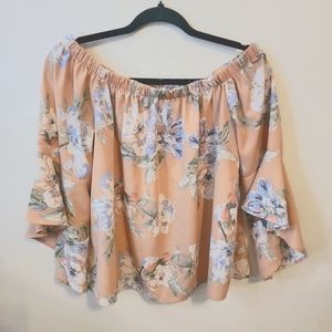 Charlotte Russe Womens shirt boatneck/ bellsleeve size L